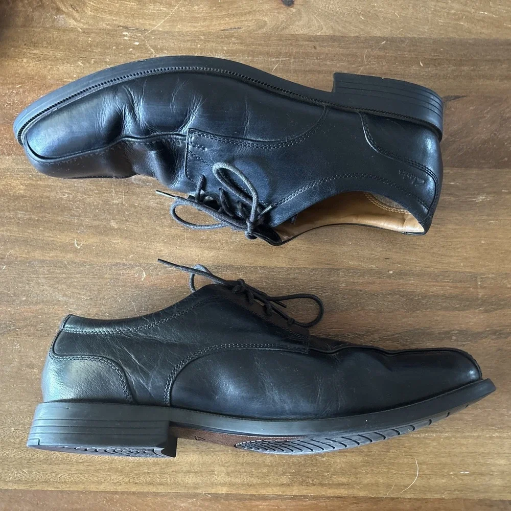 Clarks Tilden Black Leather Oxfords Lace Up Dress Shoes Men Sz 12W US/45EU GUC